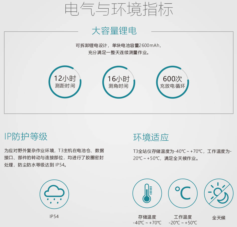 T3全站儀電氣與環境指標 T3全站儀電氣與環境指標